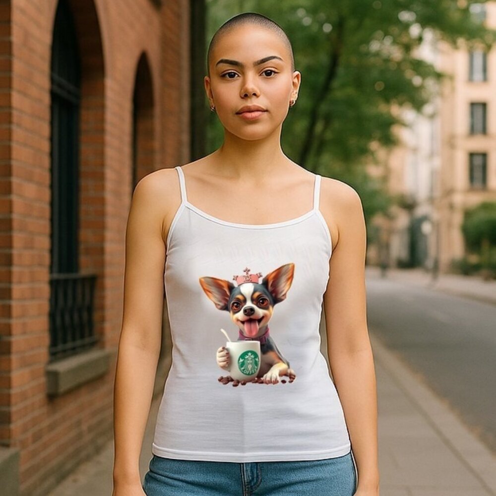 chihuahua take a coffe ,tank top , camisole brand new ,
